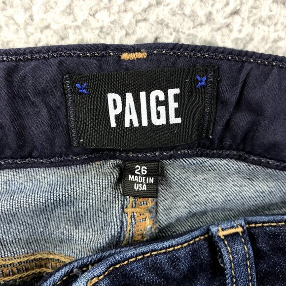PAIGE Women's Size 26 Cut Out Frayed Hem HOXTON Dark Wash Emery Cropped Jeans - Picture 8 of 16